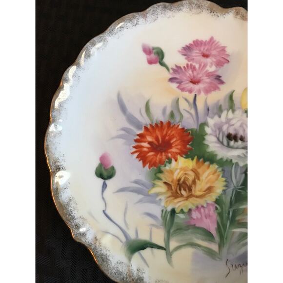 Vintage Suzuki Hand Painted Decorative Porcelain Plate Gold Trim 8.25" Estate Pc - Picture 5 of 7